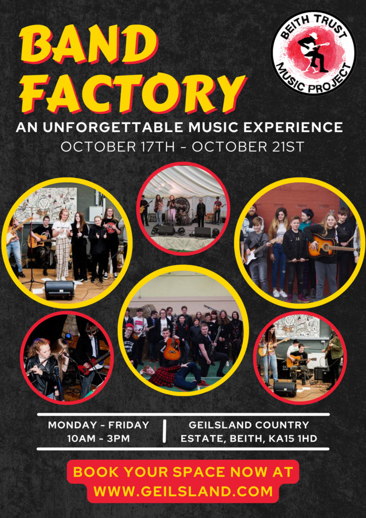 band factory poster with details and pictures of our previous events.