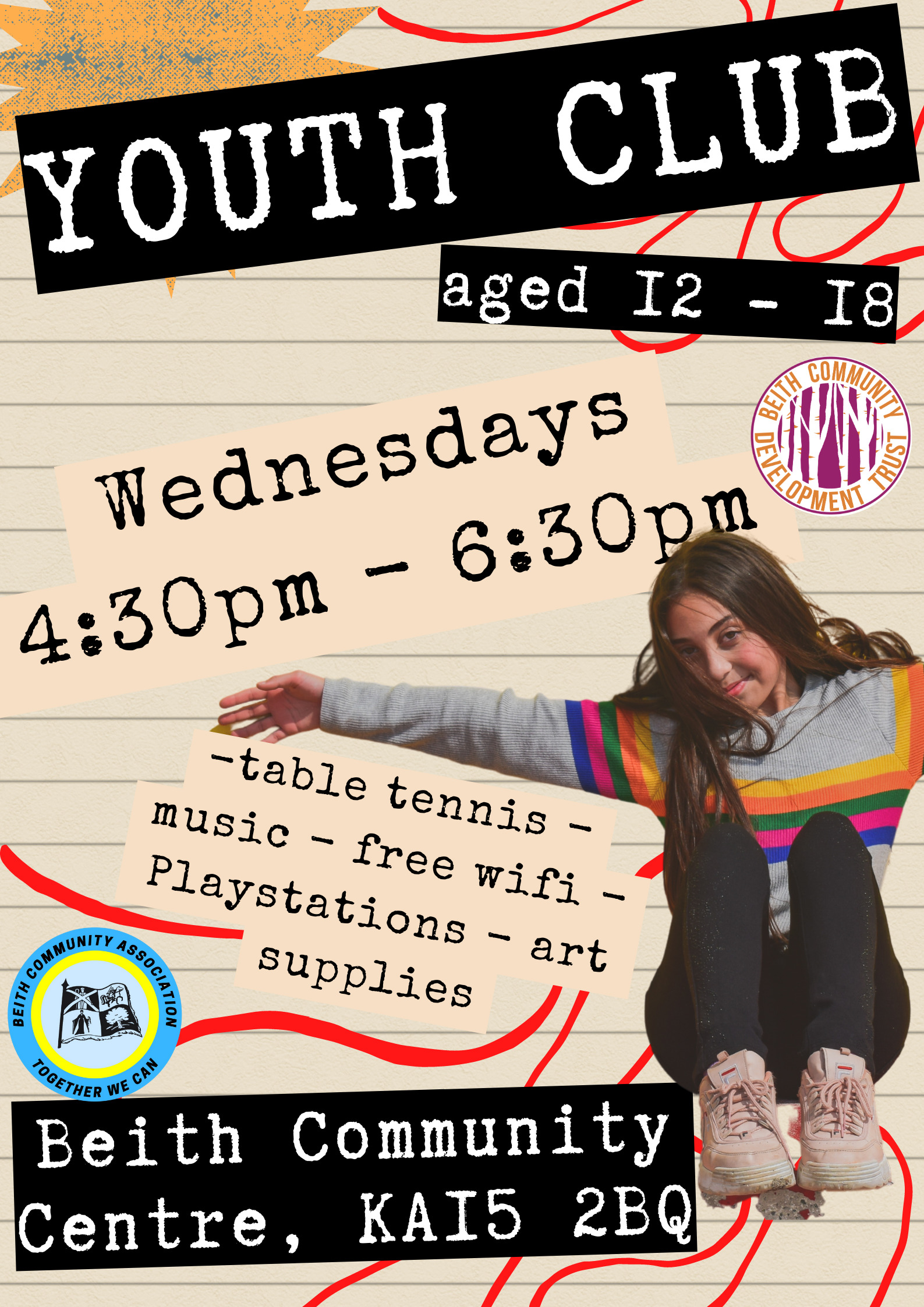 Youth Club poster with teenager and descriptions